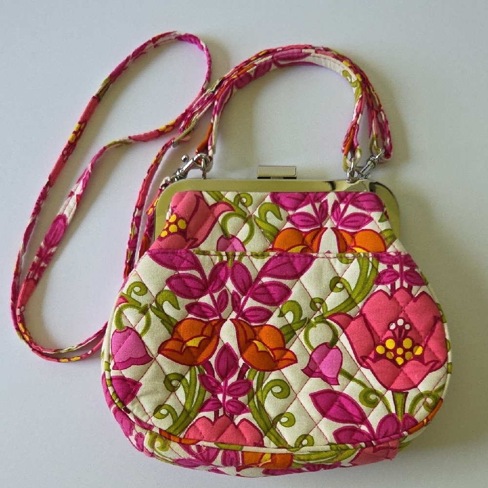 Vera Bradley Lilli Bell Mini Crossbody Bag, Quilted Pink and Orange Floral - Picture 2 of 3